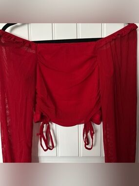 Red Off-Shoulder Ruched Crop Top